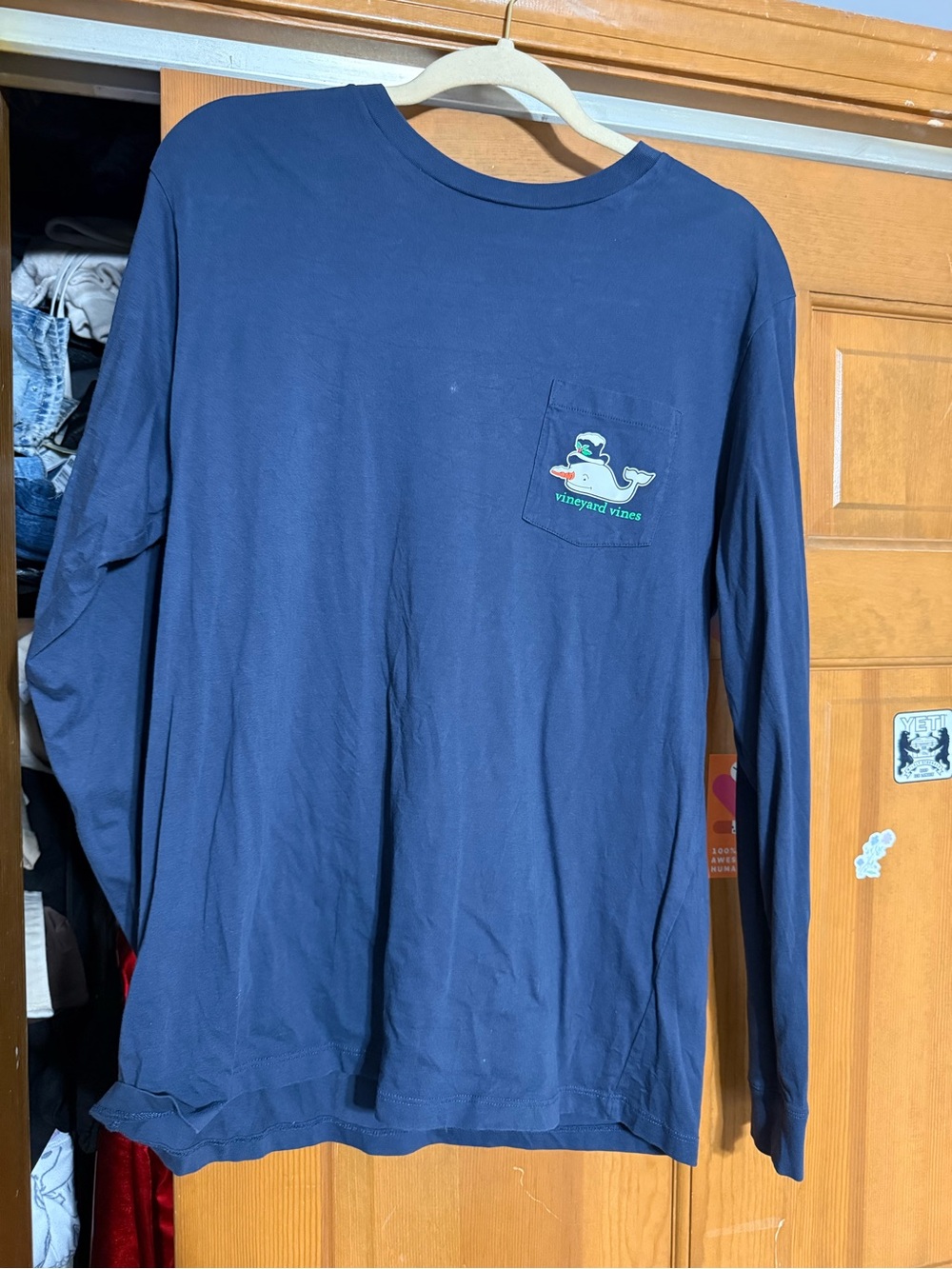 Vineyard Vines Navy Long-Sleeve Pocket Tee with Whale Logo